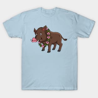 Cute cartoon wild boar and flowers T-Shirt